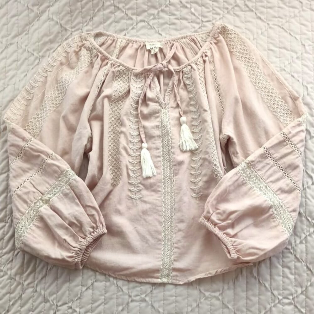 100% Cotton Embroidered Peasant Blouse - Nicole Miller Artelier - Size L